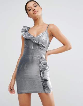 ASOS DESIGN NIGHT Silver 80s Ruffle Mini Dress