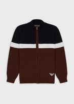 Thumbnail for your product : Emporio Armani Colour-Block, Hooded, Zipped Cardigan In Mixed Wool