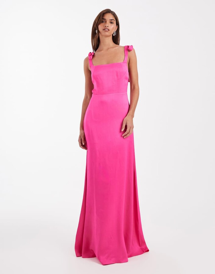 Maids To Measure Bridesmaid tie shoulder maxi dress in hot pink