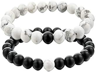 UEUC TSK Couples His and Hers Bracelet White Howlite＆Black Lava Beads Yin Ying Matching Distance Bracelet