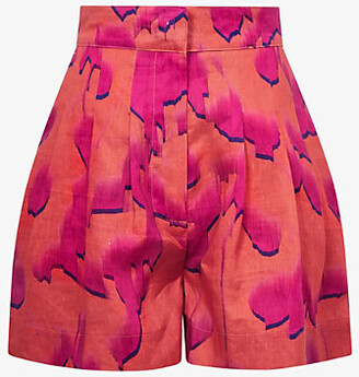 Reiss Womens Orange Sky Graphic-print Linen Shorts