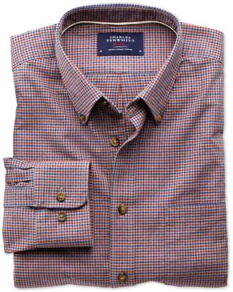 Charles Tyrwhitt Slim Fit Blue and Orange Check Tweed Look Cotton Shirt Single Cuff Size Medium