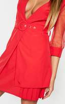 Thumbnail for your product : PrettyLittleThing Red Organza Sleeves Pleated Skirt Bodycon Dress