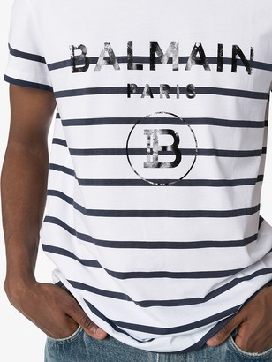 Balmain striped logo print cotton T-shirt