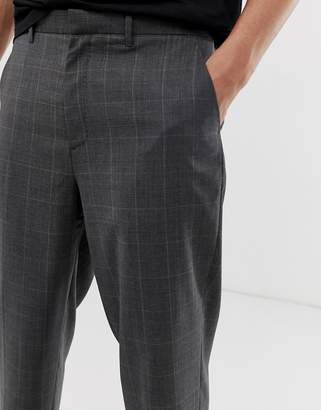 AllSaints checked cropped tapered pants in grey