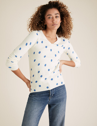 Marks And Spencer Supersoft Polka Dot V Neck Jumper Shopstyle Plus Size Sweaters