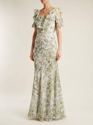 Alexander McQueen Floral Print Silk Gown - Womens - Green Print
