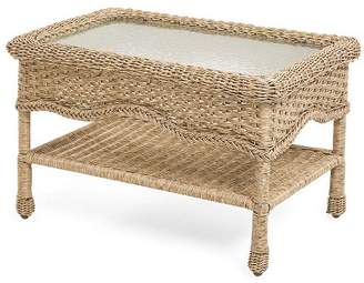 Plow & Hearth Prospect Hill Wicker Coffee Table with Glass Tabletop