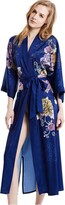 Thumbnail for your product : prettystern Women Floor-Length 100% Long Silk Kimono Dress Gown Robe Blue Floral L15