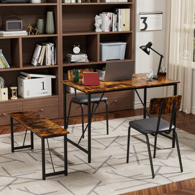 Modern 4 Dining With Bench And Chairs, Faux Marble Surface, For Home Kitchen Use 4 Piece Marble-like Tabletop, 2 Comfortable Chairs 1 Bench, Living Ro