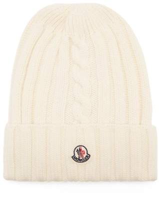 Moncler Rib Knit Wool Beanie Hat - Womens - White