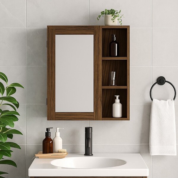 Teamson Home TeamsonHomeElleryRemovableMedicineCabinetwithMirrorOpenShelvesWalnut