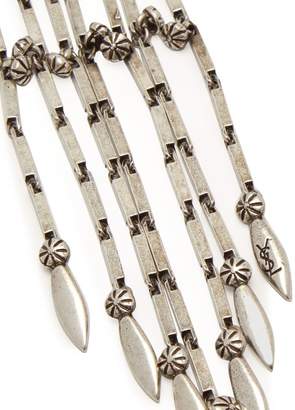 Saint Laurent Engraved Tasselled Necklace - Womens - Silver