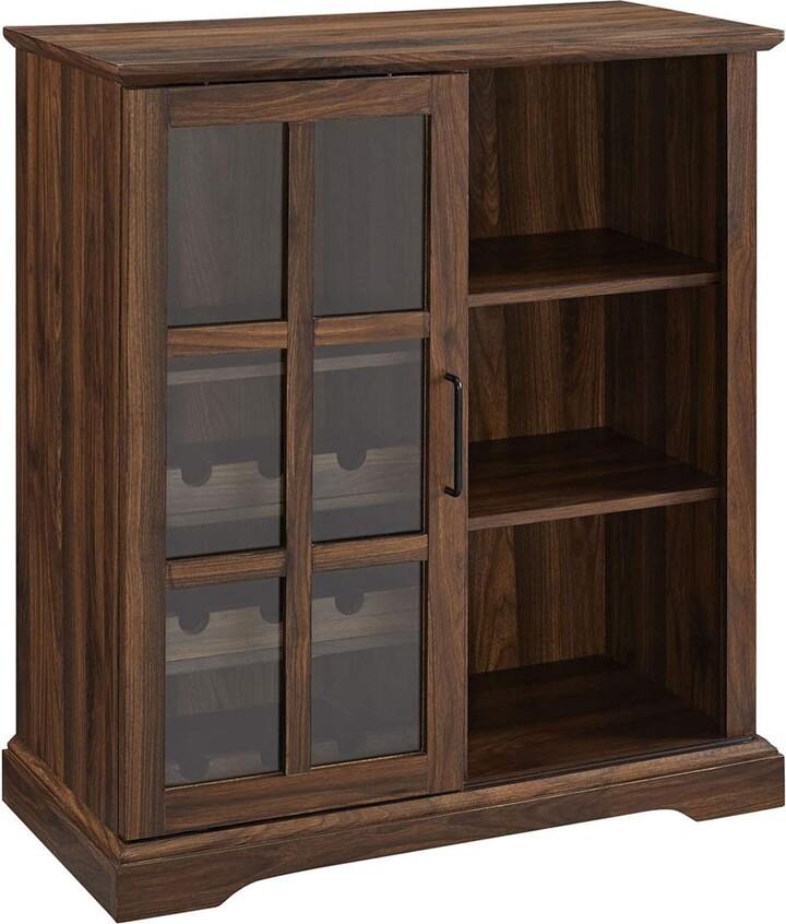 Walker Edison Wood Sliding Glass Door Bar Entryway Serving Wine