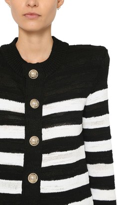 Balmain Striped Knit Cotton Blend Cardigan