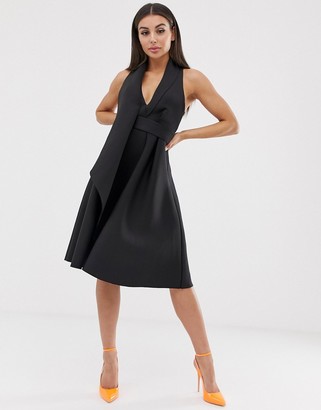 ASOS DESIGN DESIGN fold front tux prom midi dress with asymmetric detail
