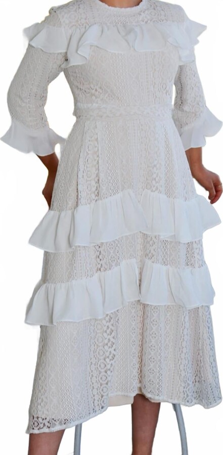 Esteem Couture Adele Layered Eyelet Lace Skirt In Ivory