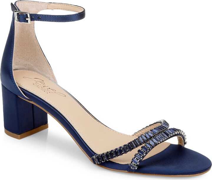 navy low block heels