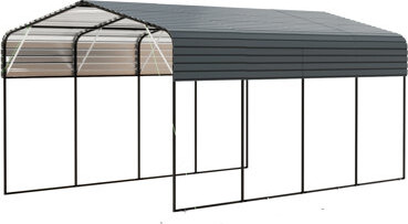 ART TO WALK ON, INC. Metal Carport 11X19 Ft Heavy Duty Black Frame With Galvanized Steel Roof Outdoor Garage Shelter
