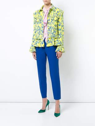 Preen Line floral print denim jacket with frill trim