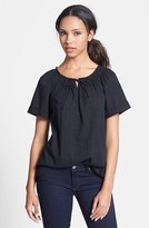 Thumbnail for your product : Caslon Embroidered Cotton Peasant Blouse (Petite)