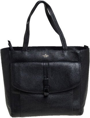Kate Spade Black Leather Front Flap Pocket Bow Tote - ShopStyle