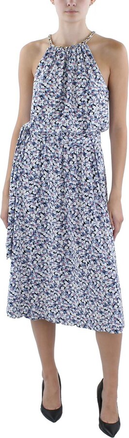 Womens Floral Print Jersey Halter Dress