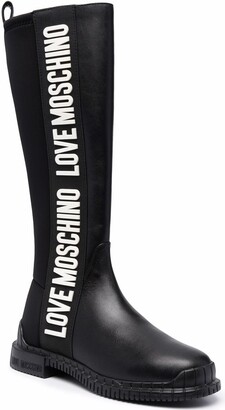 Love Moschino Logo Print Over The Knee Boots
