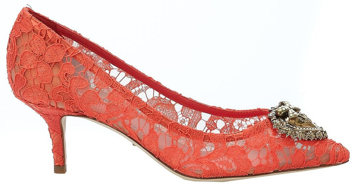 red lace pumps