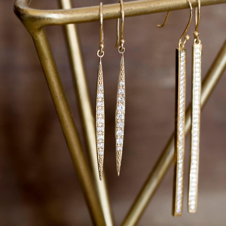 Etsy 14K Gold Diamond Drop Earrings, Bridal Jewelry, Pave Dangle Yellow Gold, Rose White