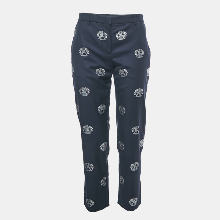 Burberry Navy Blue Brand Logo Jacquard Trousers S