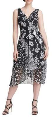 DKNY Wrap Handkerchief Midi Fit--Flare Dress