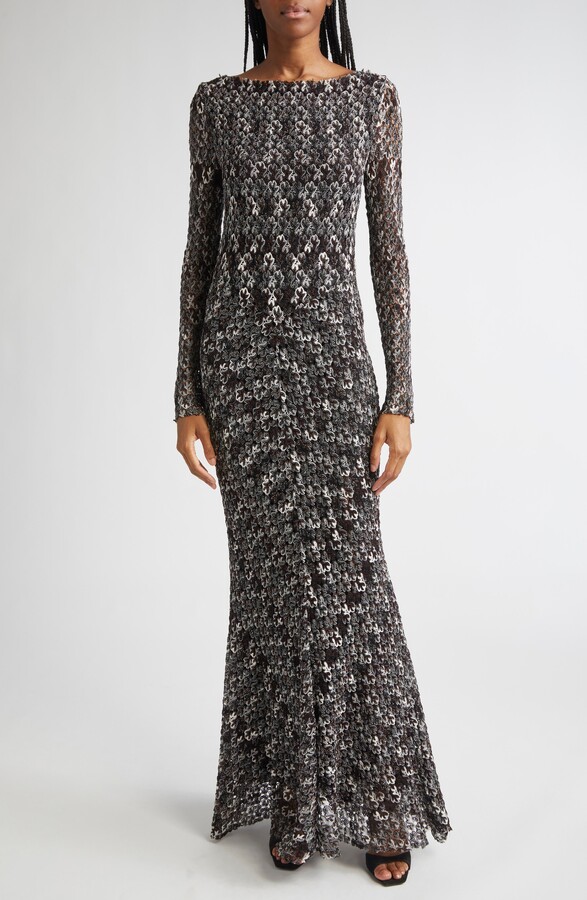 Knit Metallic Lace Maxi Dress