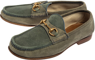 Gucci Blue/Grey Suede Horsebit Slip on Loafers Size 42