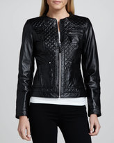 Thumbnail for your product : Neiman Marcus Quilted-Front Leather Jacket
