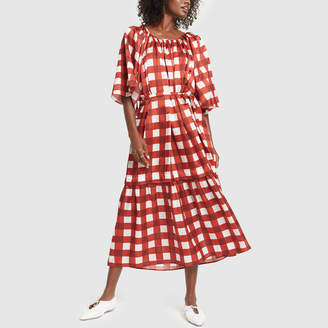Mother of Pearl Gingham Dress with Elastic Waistline
