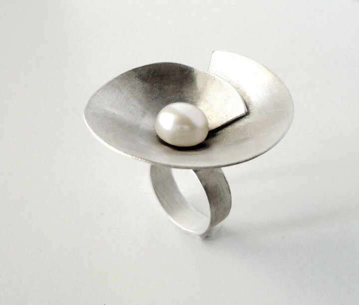 Etsy Sterling Silver Statement Ring Gift For Her Geometry Pearl Ring Handmade Fresh Water June Birthday Stone