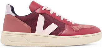 Veja V-10 Leather, Suede And Tweed Sneakers - Pink
