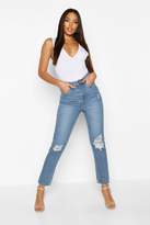 Thumbnail for your product : boohoo High Rise Distressed Mom Jeans
