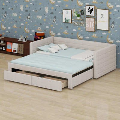 Latitude Run Upholstered Extendable Daybed Frame With Trundle