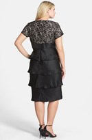 Thumbnail for your product : London Times Lace & Hammered Satin Tiered Dress (Plus Size)