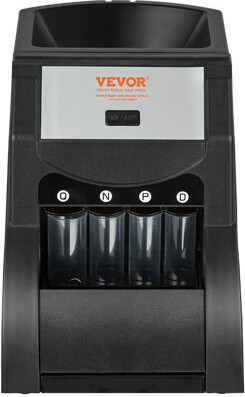 VEVOR Automatic Coin Sorter & Wrapper Machine, Sorts 1¢, 5¢, 10¢, 25¢ at 230 Coins/Min, Holds 200 Coins, Includes 4 Coin Tubes, Black