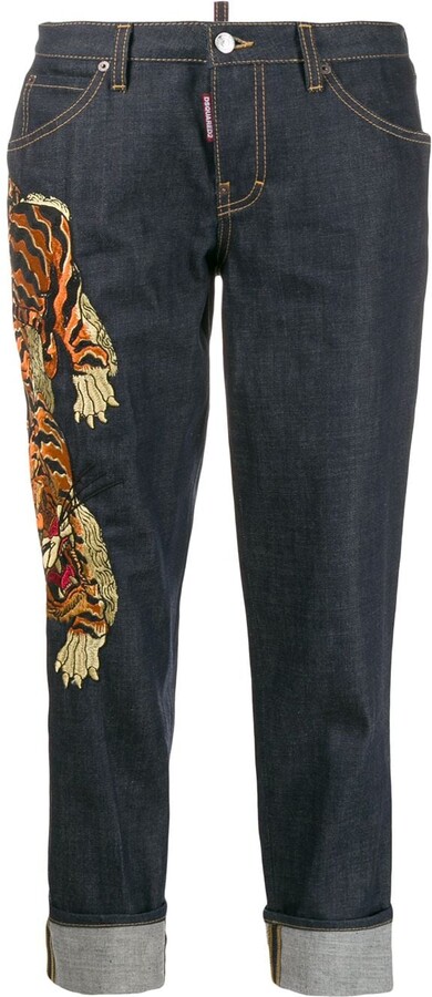 DSQUARED2 Cropped Tiger Embroidered Jeans - ShopStyle