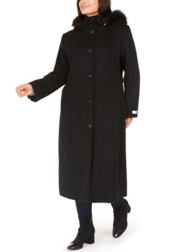 Calvin Klein Size Faux-Fur-Trim Hooded Maxi Coat