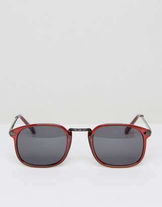 ASOS Square Sunglasses In Burgundy With Gunmetal Arms