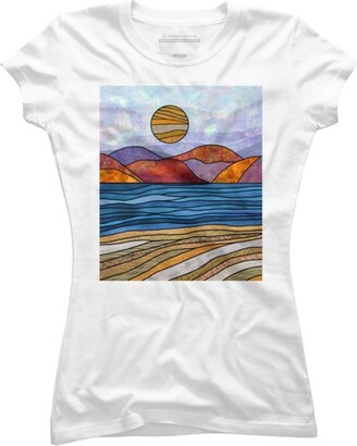 Junior's Design By Humans Beach Landscape Stain Glass By Maryedenoa T-Shirt - Royal Blue - 2X Large