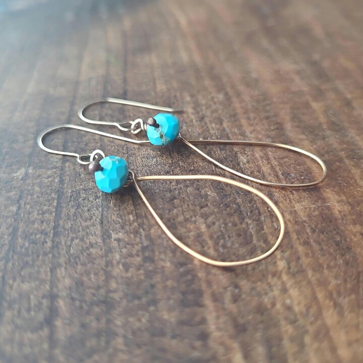 Handmade Sleeping Beauty Turquoise Earrings, 14K Gold-Filled Earwires, Lightwerght Red Brass, Ooak