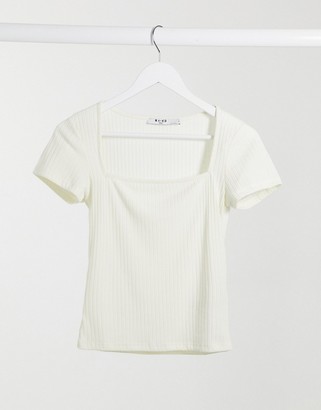 NA-KD square neck t-shirt in off white