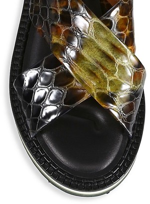 Clergerie Freedom Snakeskin-Embossed Leather Platform Wedge Slingback Sandals