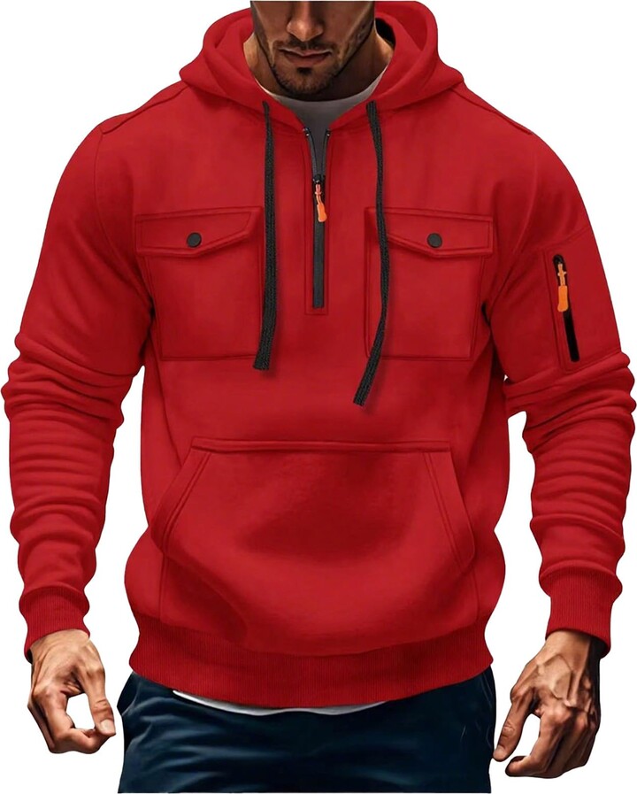 Cambkatl Men's Quarter Zip Hoodies Vintage Long Sleeve Pullover Fall 2025 Sweatshirt Workout Hooded Shirts with Multi-Pockets